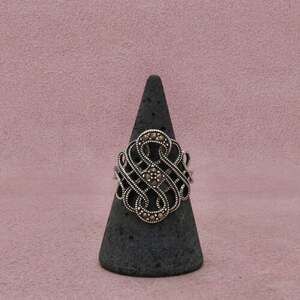 Sterling Silver Marcasite Interlaced Openwork Beaded Border Ring Size 8